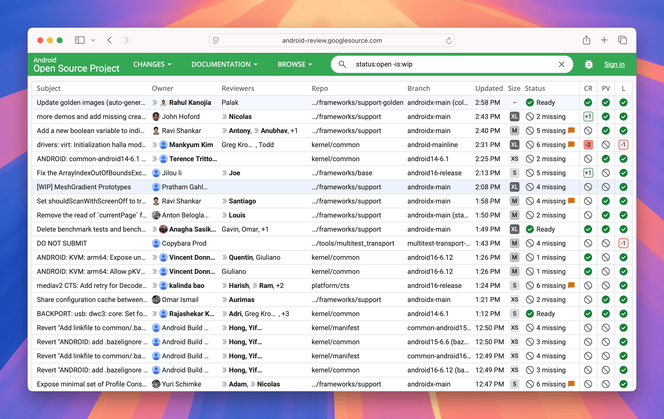 The Android project's Gerrit code review