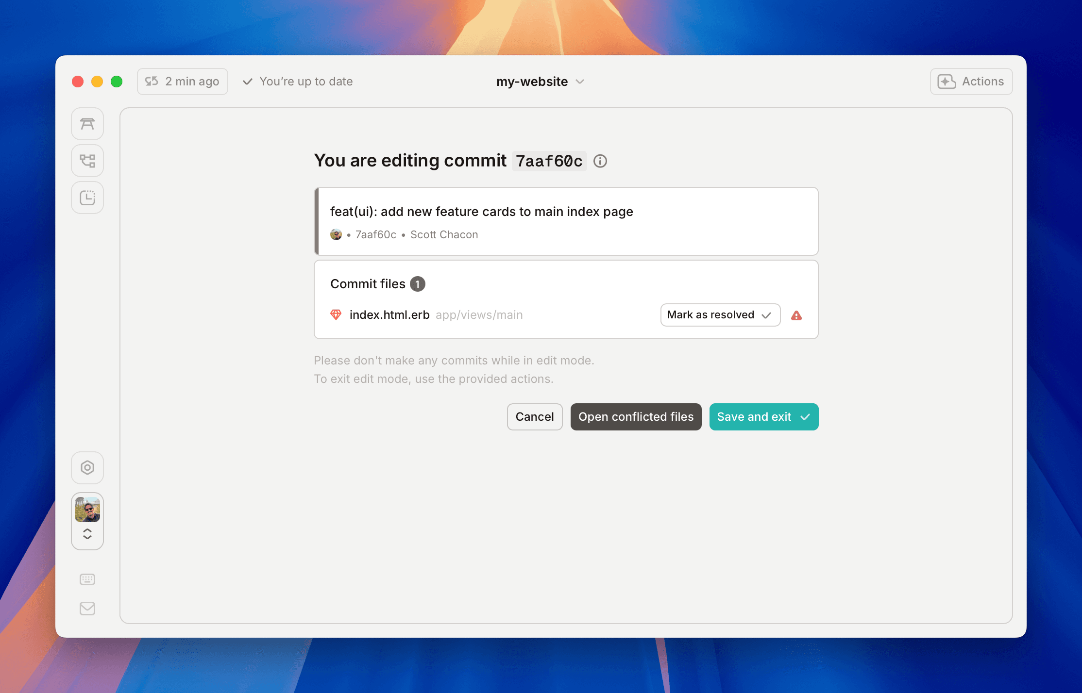 Resolving a conflict by individual commit